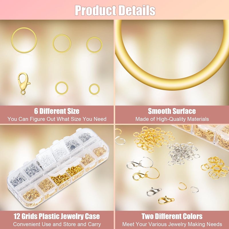 Amrules 1200 Pcs Jump Rings for Jewelry Making Supplies, Necklace Repair Kit with Open/Close Tools, Pliers, Tweezers, Lobster Clasps, Jewelry Jump Rings for Crafts and Key Chains (Silver and Gold) - Image 3
